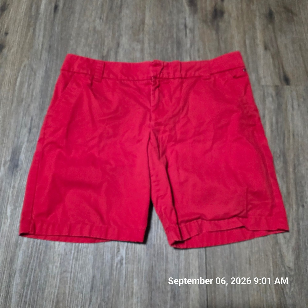 Tommy Hilfiger Womens Red Chino Shorts Size 14 Cotton Flat Front Casual Preppy